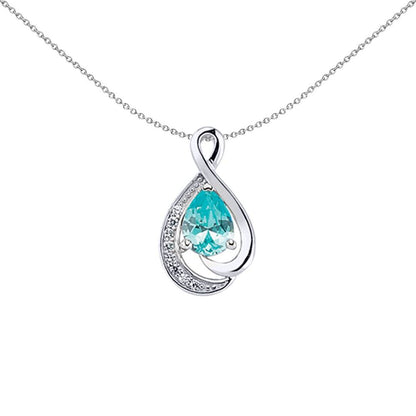 Silver  Light Blue Pear CZ Tear of Joy Pendant Necklace - GVP301
