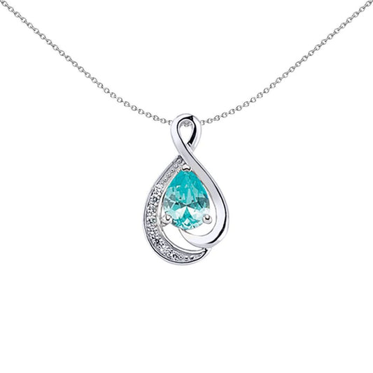 Silver  Light Blue Pear CZ Tear of Joy Pendant Necklace - GVP301