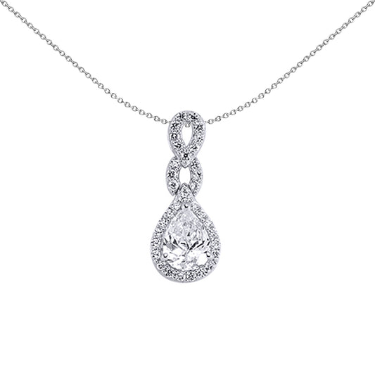 Silver  Pear CZ Infinity Teardrop Pendant Necklace 18 inch - GVP303