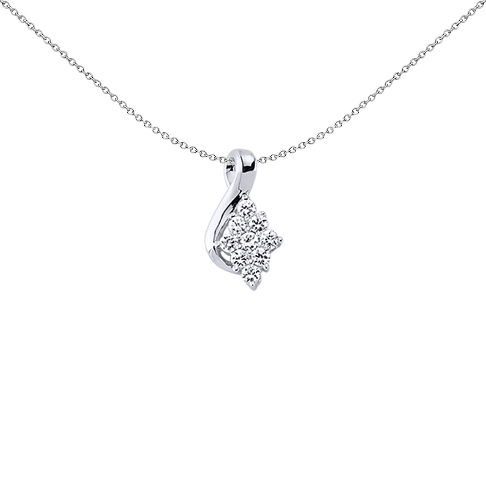 Silver  CZ Wave Cluster Pendant Necklace 18 inch - GVP304