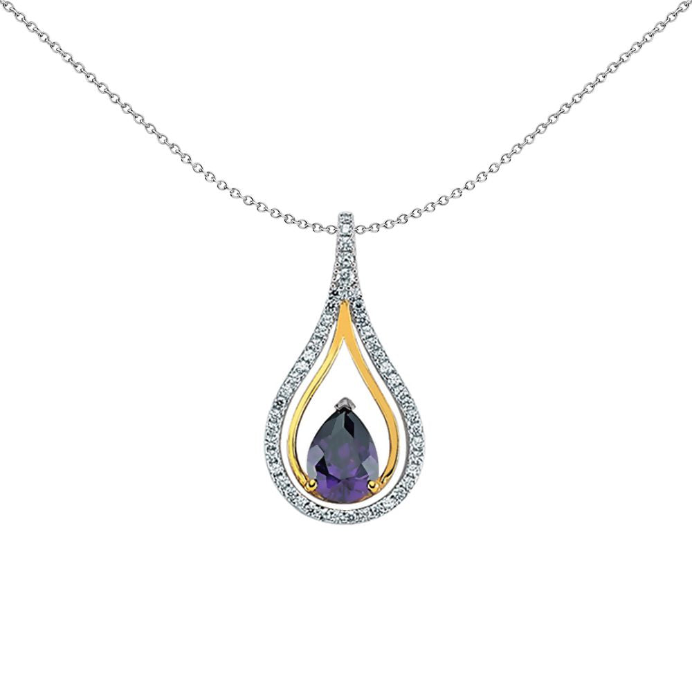 Gilded Silver  Purple Pear CZ Tear of Joy Necklace 18 inch - GVP310