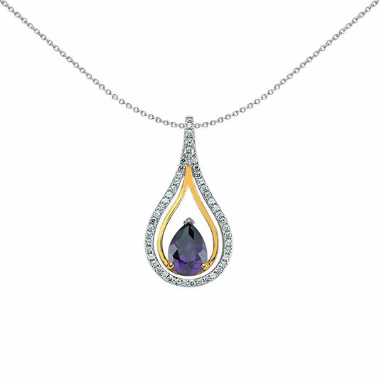 Gilded Silver  Purple Pear CZ Tear of Joy Necklace 18 inch - GVP310