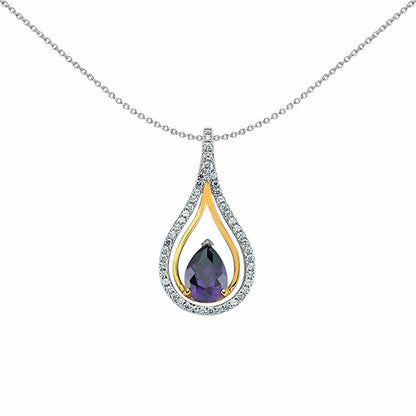 Gilded Silver  Purple Pear CZ Tear of Joy Necklace 18 inch - GVP310