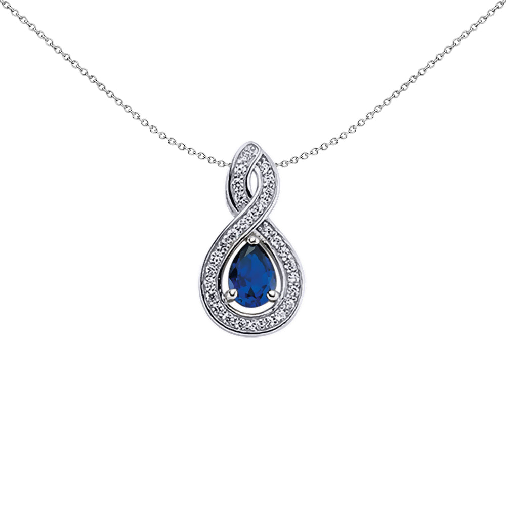 Silver  Blue Pear CZ Infinity Teardrop Pendant Necklace 18 inch - GVP311