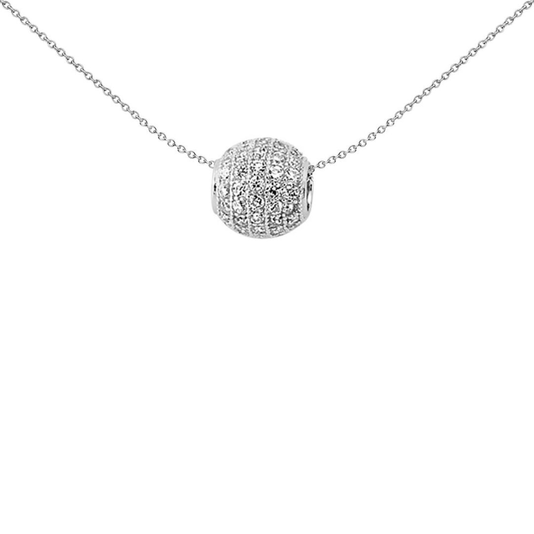Sterling Silver  CZ Slider Ball Micro-Pave Bead Necklace - GVP313