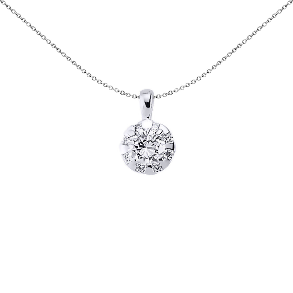 Silver  CZ Illusion Halo Pendant Necklace 18 inch - GVP317