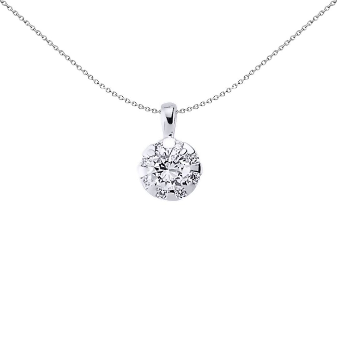 Silver  CZ Illusion Halo Pendant Necklace - GVP317