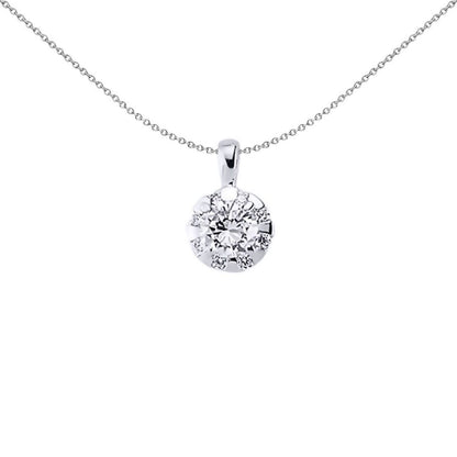 Silver  CZ Illusion Halo Pendant Necklace - GVP317