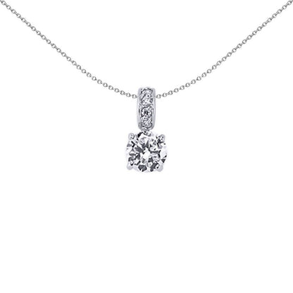 Sterling Silver  CZ 4-Claw Solitaire Drop Pendant Necklace - GVP318