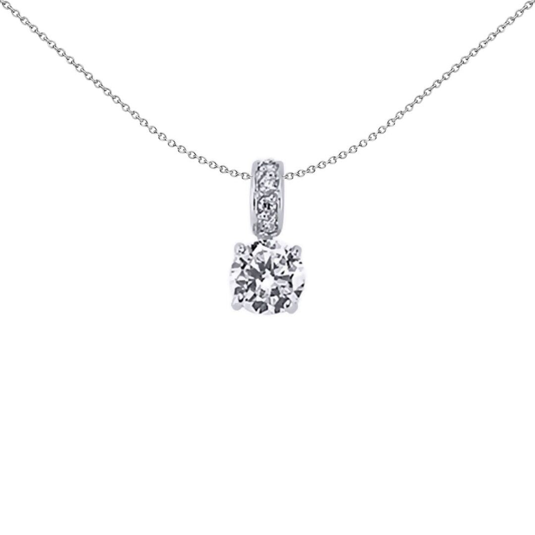 Sterling Silver  CZ 4-Claw Solitaire Drop Pendant Necklace - GVP318