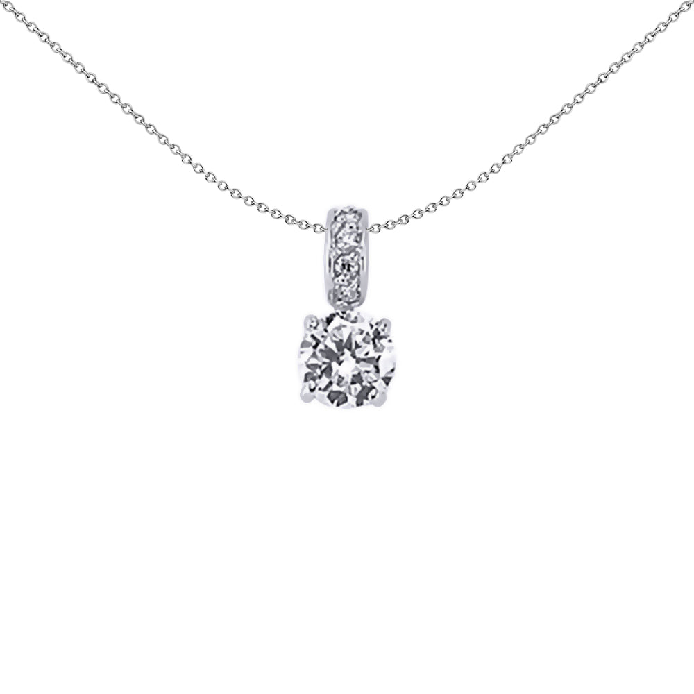 Silver  CZ Solitaire Drop Pendant Necklace 18 inch - GVP318