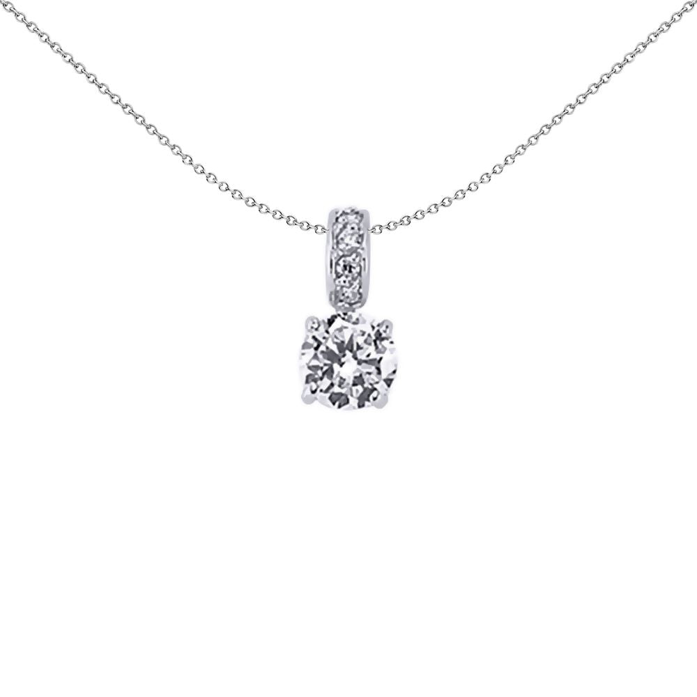 Silver  CZ Solitaire Drop Pendant Necklace 18 inch - GVP318
