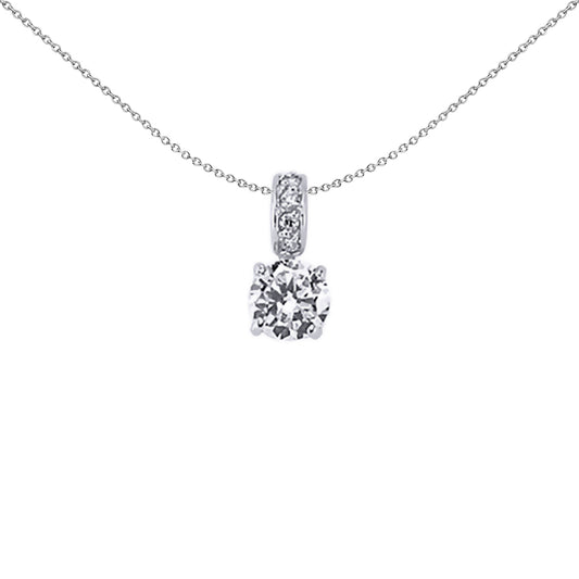 Silver  CZ Solitaire Drop Pendant Necklace 18 inch - GVP318