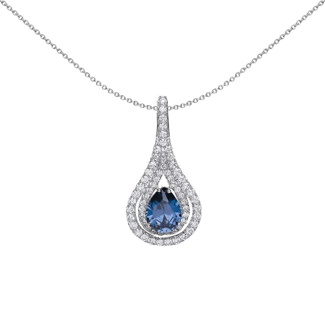 Silver  Blue Pear CZ Tear of Joy Pendant Necklace 18 inch - GVP319