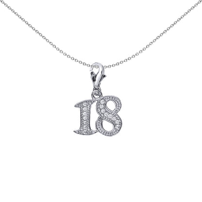 Silver  CZ 18 Birthday Pendant Necklace 18 inch - GVP322