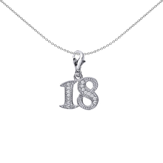 Silver  CZ 18 Birthday Pendant Necklace 18 inch - GVP322