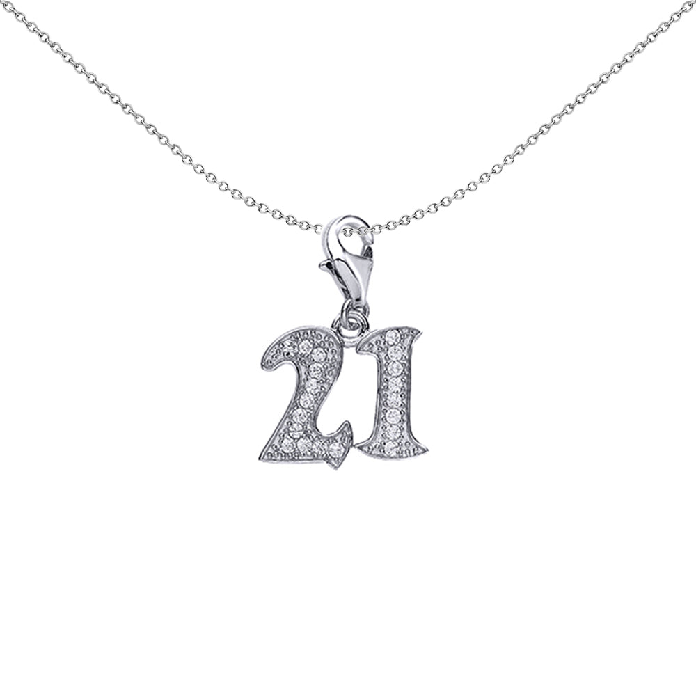 Silver  CZ 21 Birthday Pendant Necklace 18 inch - GVP323