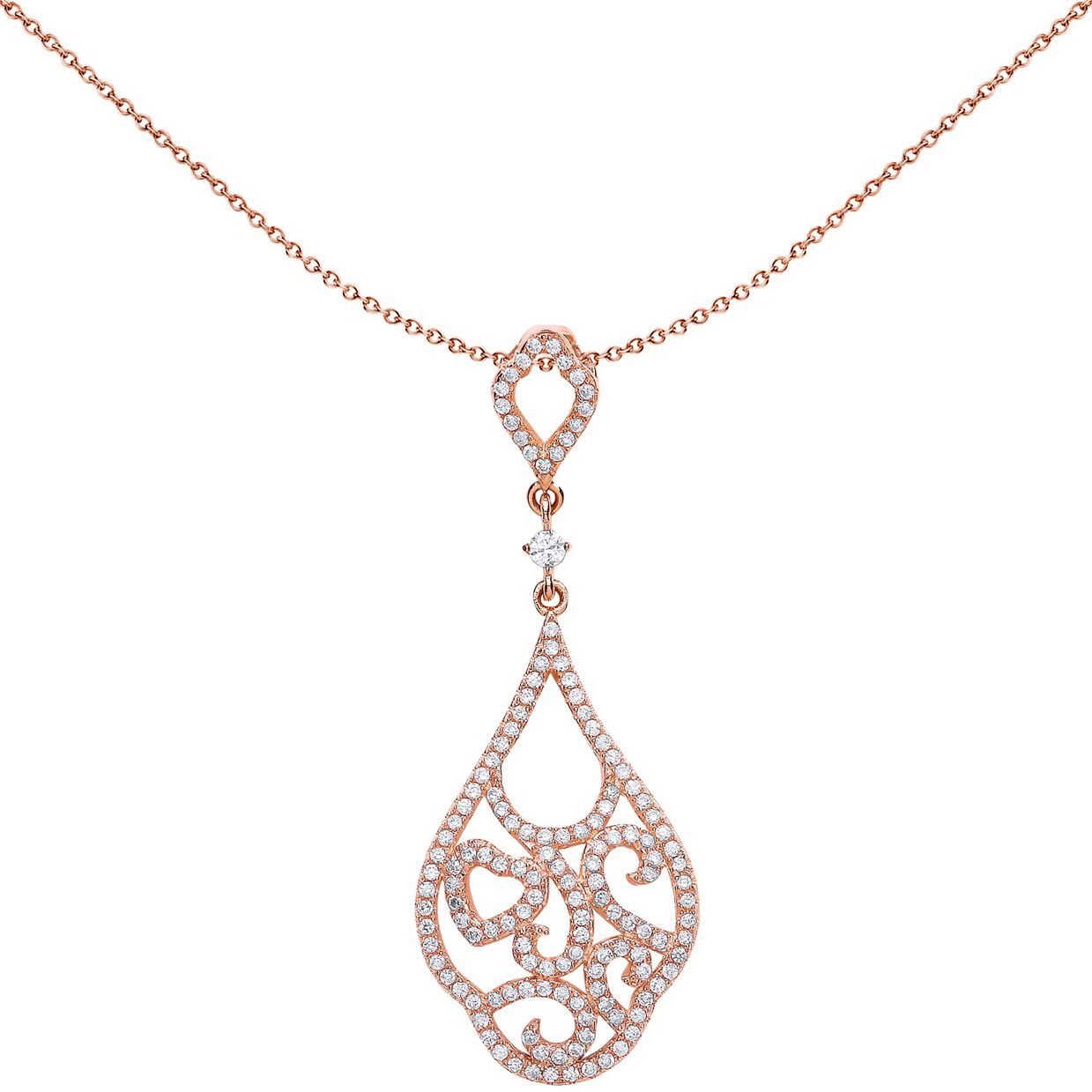 Rose Silver  CZ Floral Heart Pendant Necklace - GVP324