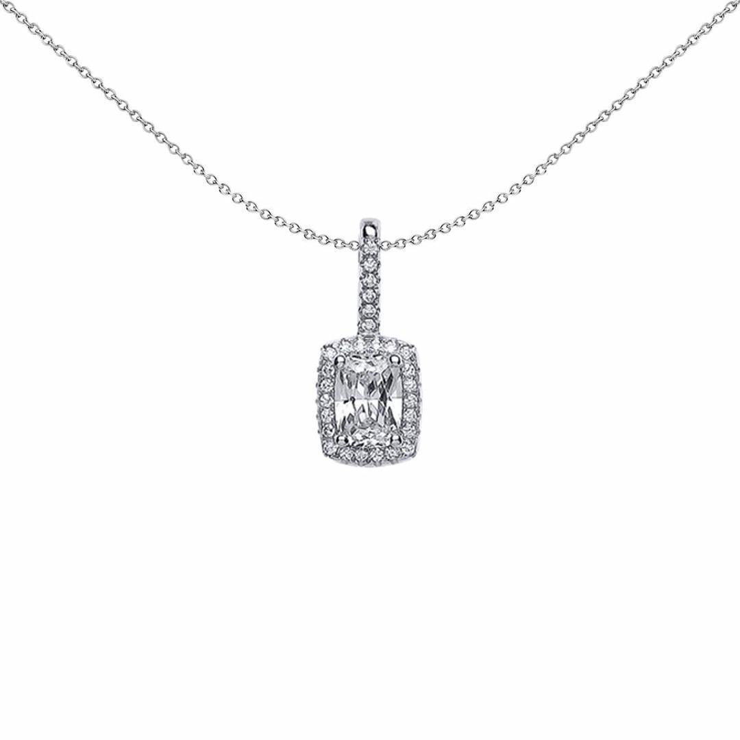 Silver  Emerald Cut CZ Drop Pendant Necklace 18 inch - GVP326