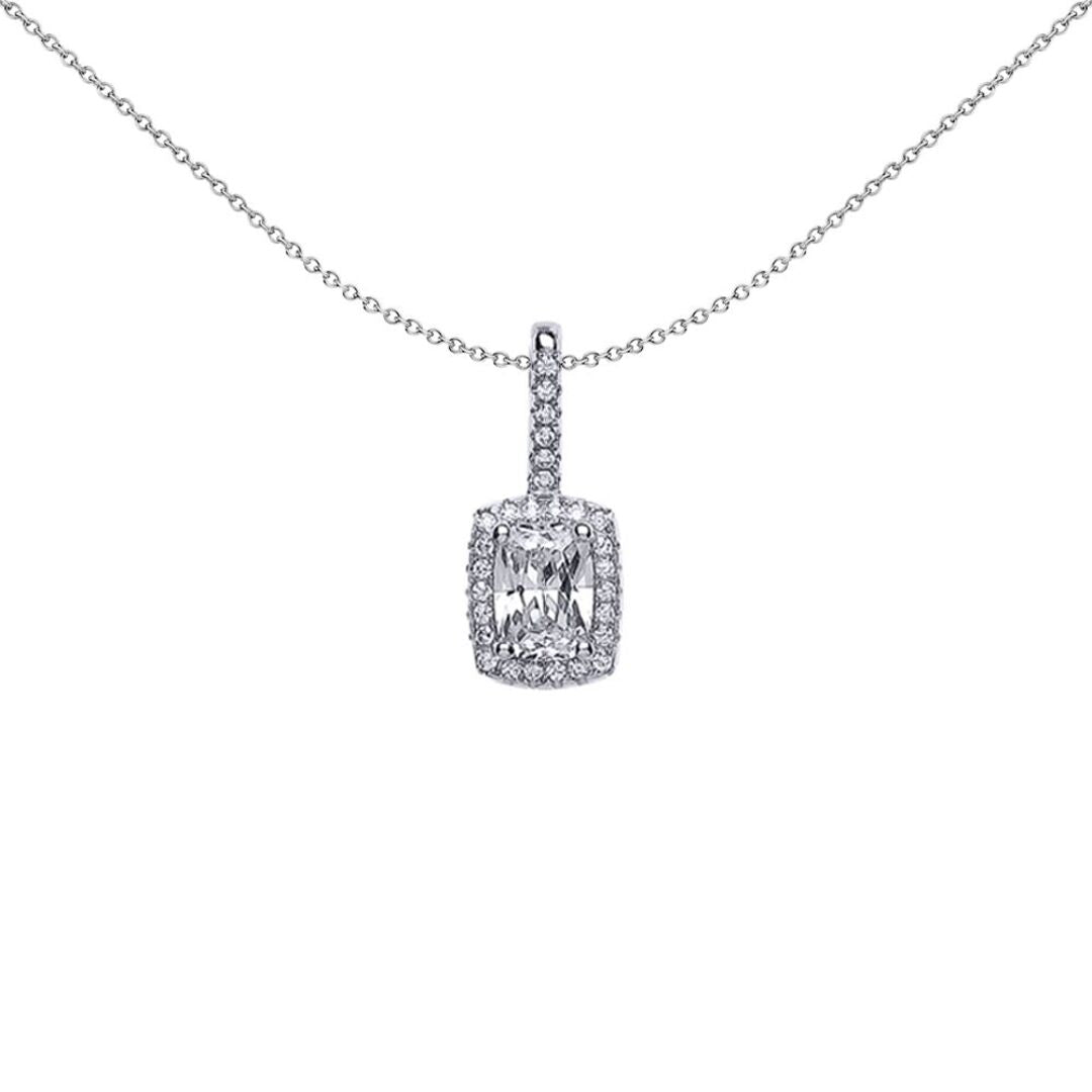 Silver  Emerald Cut CZ Drop Pendant Necklace - GVP326