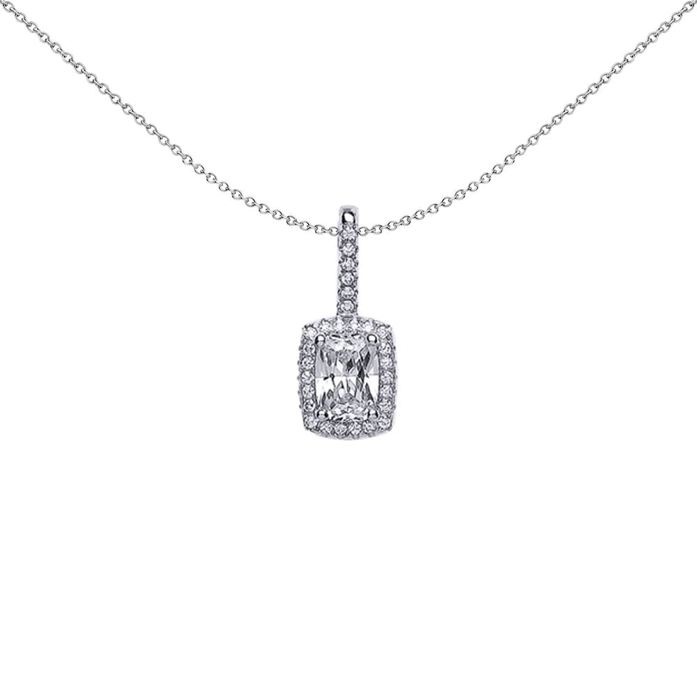 Silver  Emerald Cut CZ Drop Pendant Necklace 18 inch - GVP326