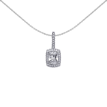 Silver  Emerald Cut CZ Drop Pendant Necklace 18 inch - GVP326