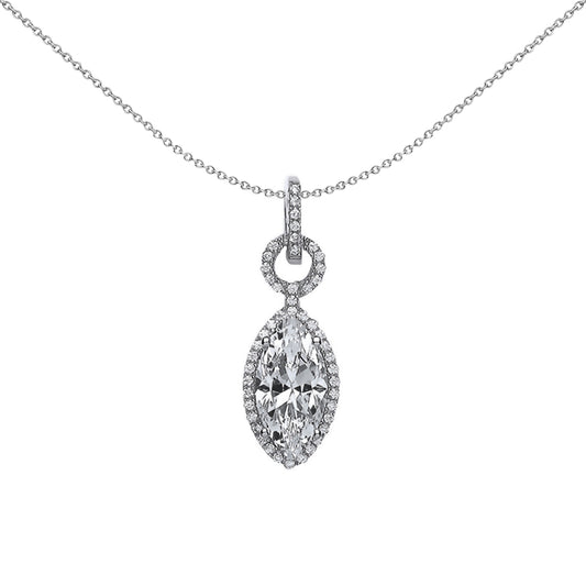 Silver  Marquise CZ Tear of Joy Pendant Necklace 18 inch - GVP327