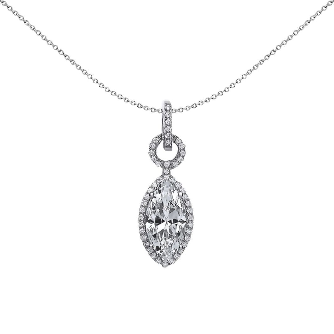 Silver  Marquise CZ Tear of Joy Pendant Necklace - GVP327
