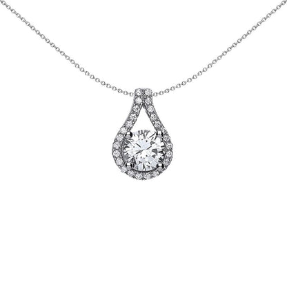 Sterling Silver  CZ Tear of Joy Loopy Raindrop Halo Pendant - GVP328