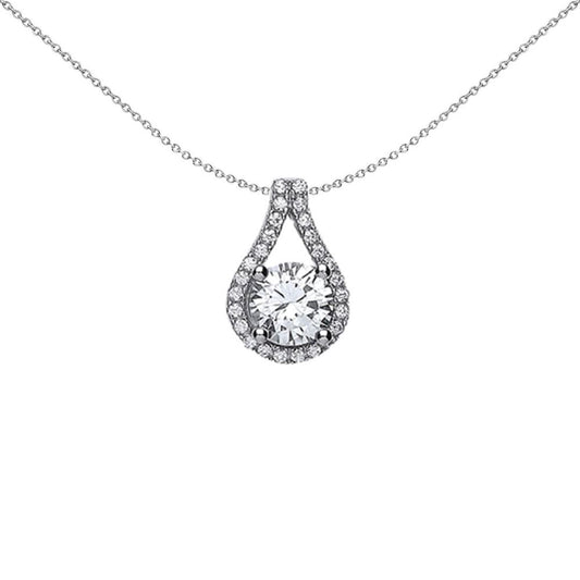 Sterling Silver  CZ Tear of Joy Loopy Raindrop Halo Pendant - GVP328