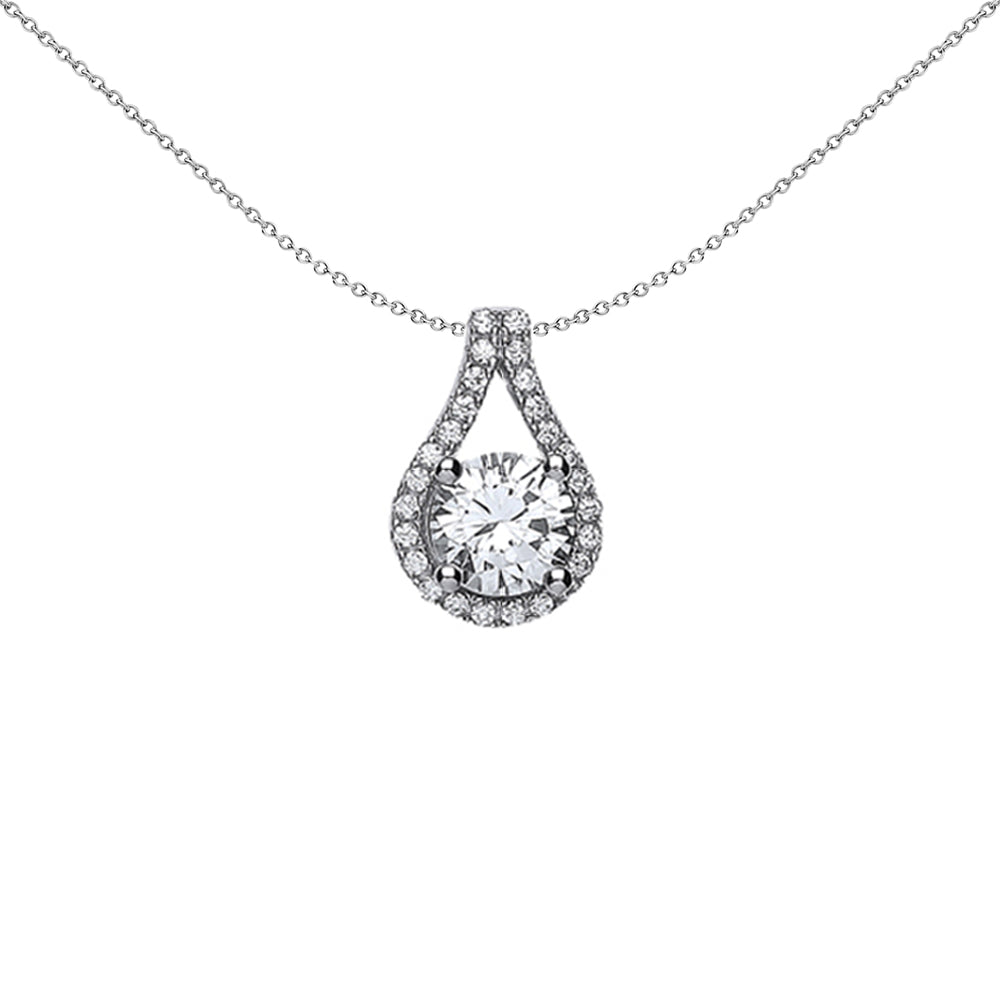 Silver  CZ Tear of Joy Pendant Necklace 18 inch - GVP328