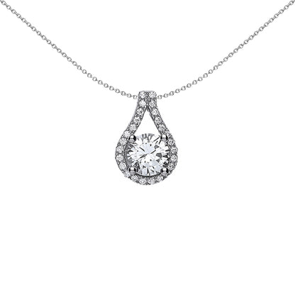 Silver  CZ Tear of Joy Pendant Necklace 18 inch - GVP328