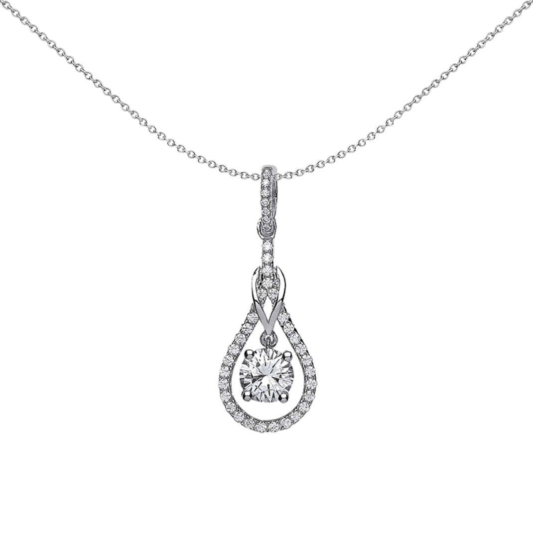 Silver  CZ Tear of Joy Pendant Necklace 18 inch - GVP330