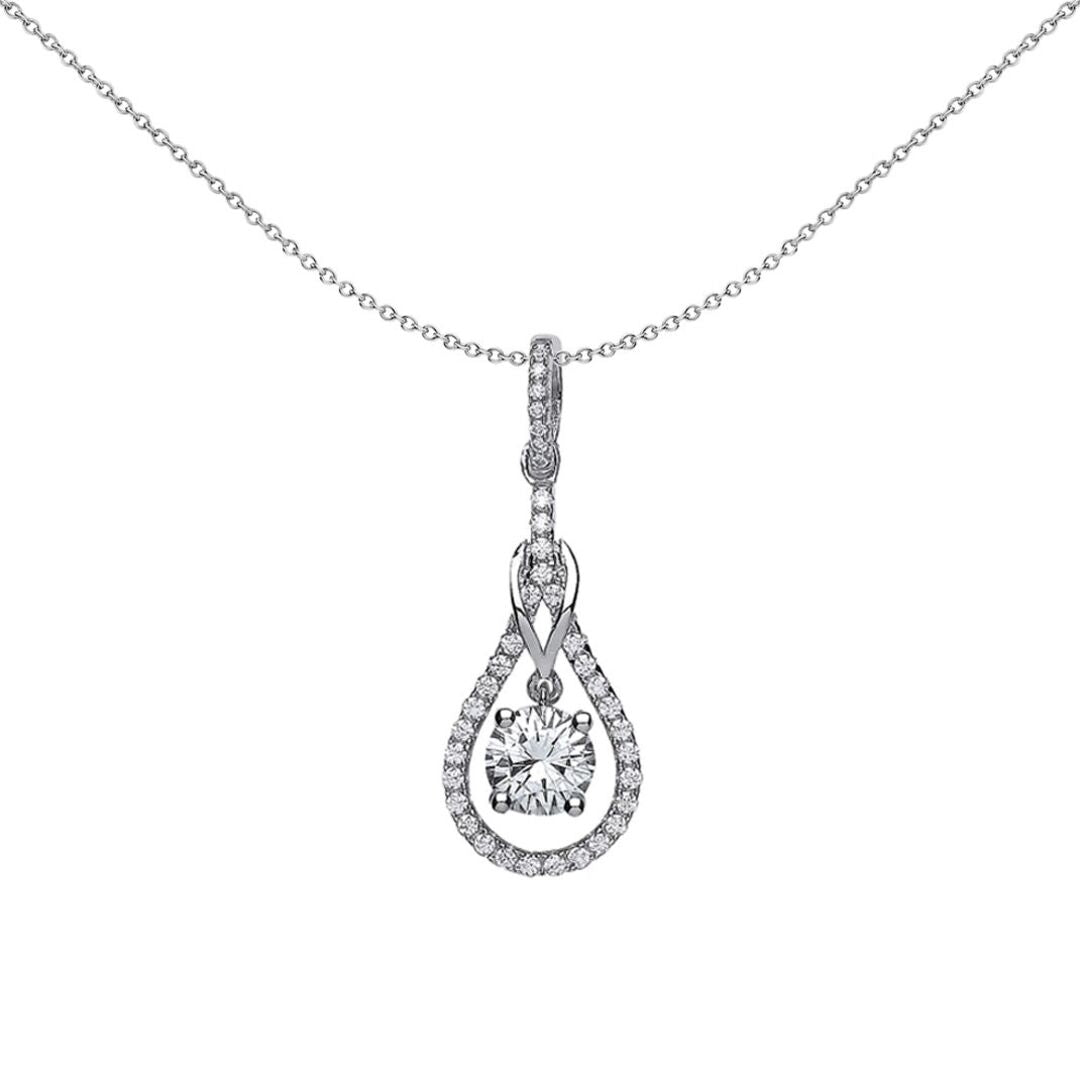 Silver  CZ Teardrop Double Loop Halo Suspended Solitaire Pendant - GVP330