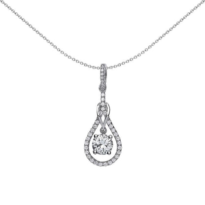 Silver  CZ Teardrop Double Loop Halo Suspended Solitaire Pendant - GVP330