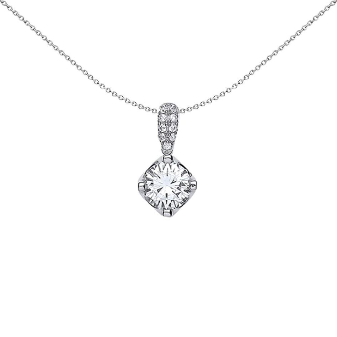 Sterling Silver  CZ Crown Squared Circle Solitaire Pendant - GVP332