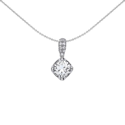 Sterling Silver  CZ Crown Squared Circle Solitaire Pendant - GVP332