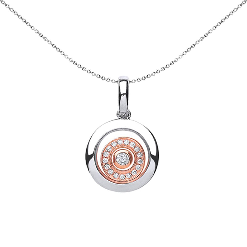 Rose Silver  CZ Floating Stone Halo Rings Necklace 18 inch - GVP337