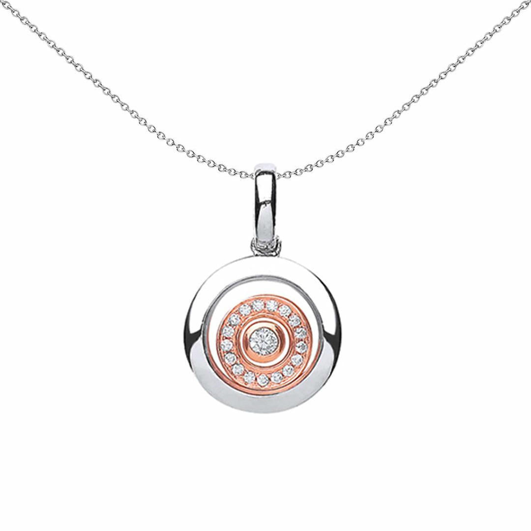 Rose Silver  CZ Floating Stone Halo Rings Necklace 18 inch - GVP337