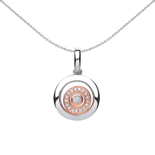 Rose Silver  CZ Floating Stone Halo Rings Necklace 18 inch - GVP337