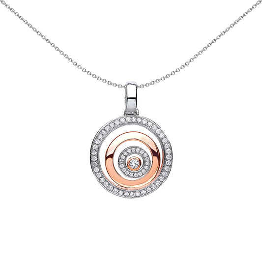 Rose Silver  CZ Floating Stone Halo Rings Necklace 18 inch - GVP338