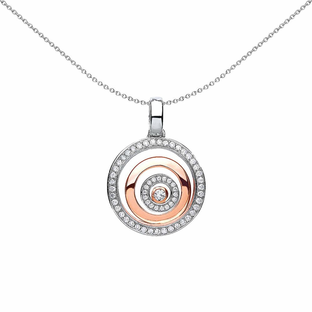 Rose Silver  CZ Floating Stone Halo Rings Necklace 18 inch - GVP338
