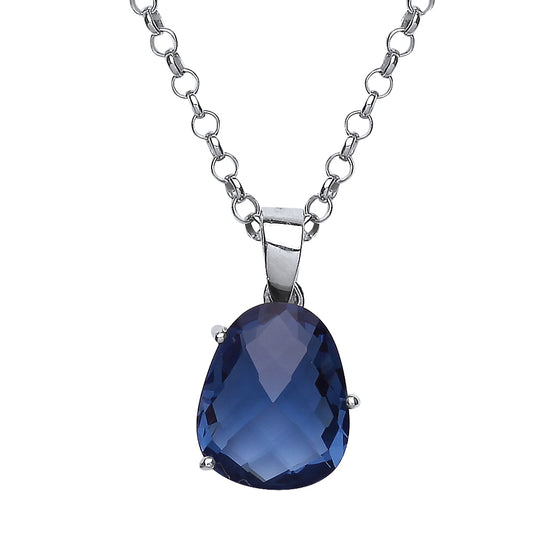 Silver  Blue irregular-shape CZ Nugget Pendant Necklace 18 inch - GVP340