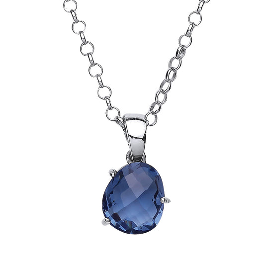 Silver  Blue irregular-shape CZ Nugget Pendant Necklace 18 inch - GVP341