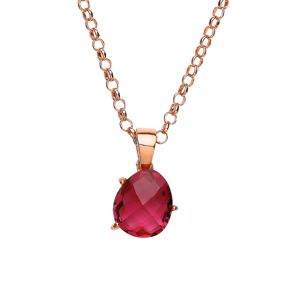 Rose Silver  Red irregular-shape CZ Nugget Necklace 18 inch - GVP343R