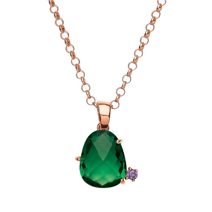 Rose Silver  Green irregular-shape CZ Nugget Necklace 18 inch - GVP344