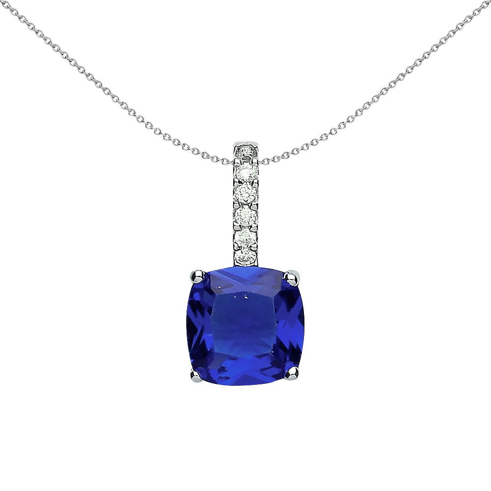 Silver  Blue Cushion CZ Drop Pendant Necklace 18 inch - GVP345