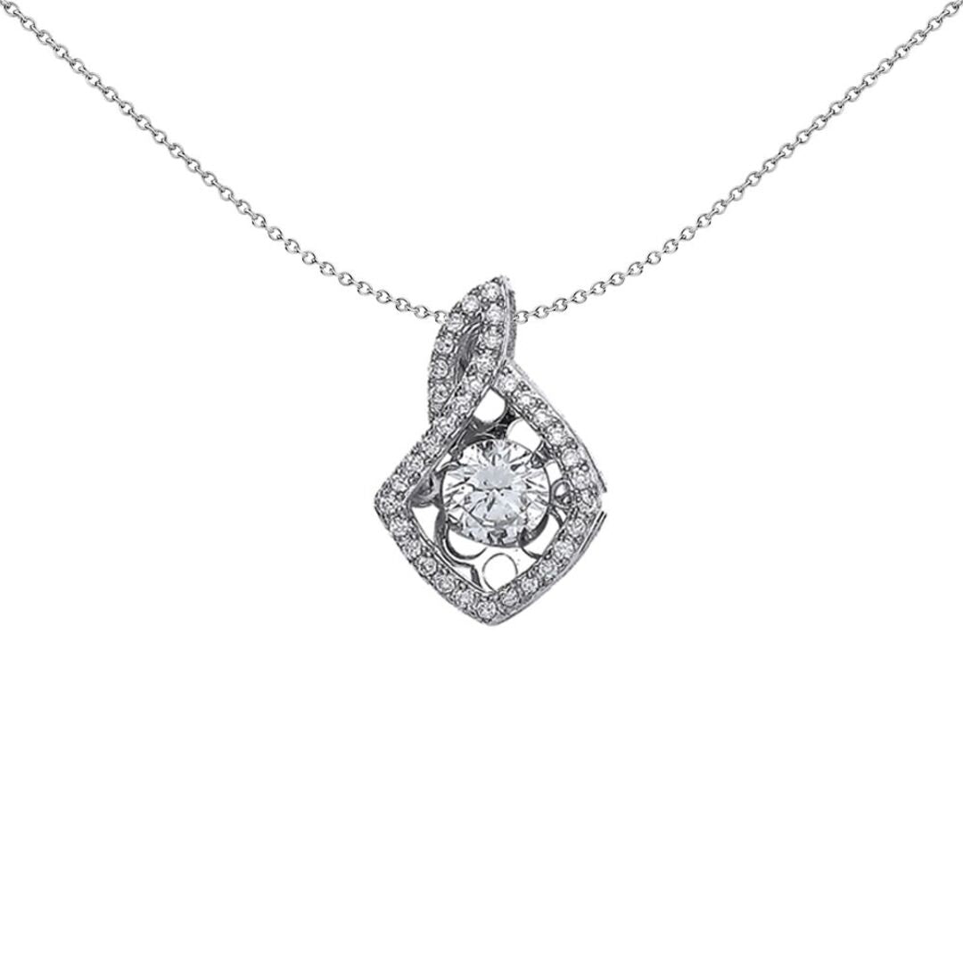 Sterling Silver  CZ Solitaire Twisted Cushion  Halo Pendant - GVP350