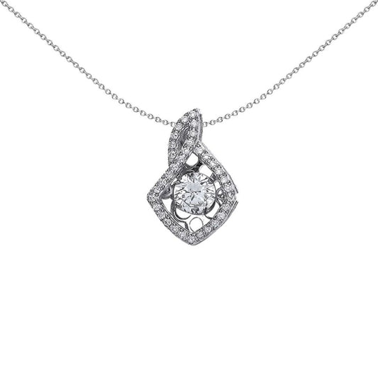 Sterling Silver  CZ Solitaire Twisted Cushion  Halo Pendant - GVP350