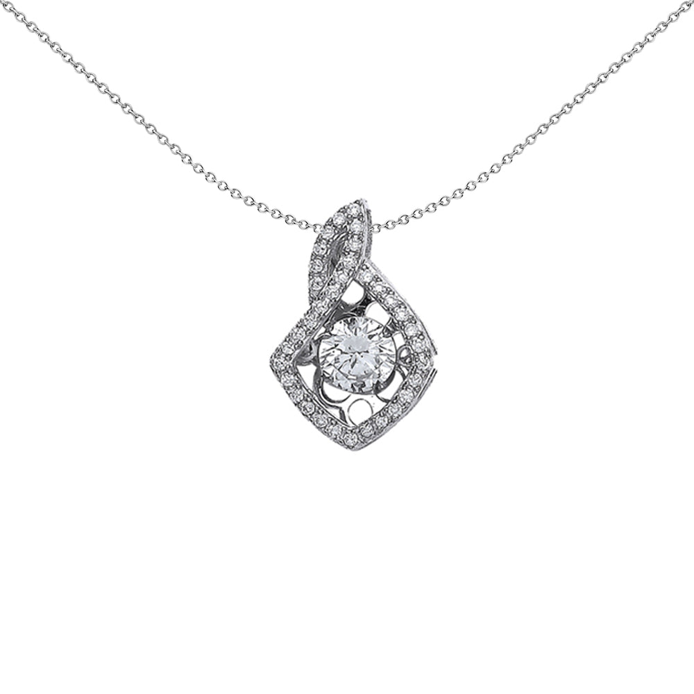 Silver  CZ Solitaire Pendant Necklace 18 inch - GVP350